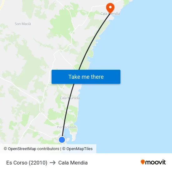 Es Corso (22010) to Cala Mendia map