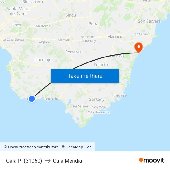 Cala Pi (31050) to Cala Mendia map