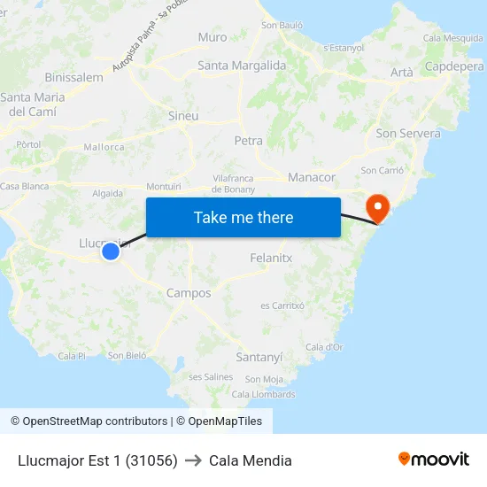 Llucmajor Est 1 (31056) to Cala Mendia map