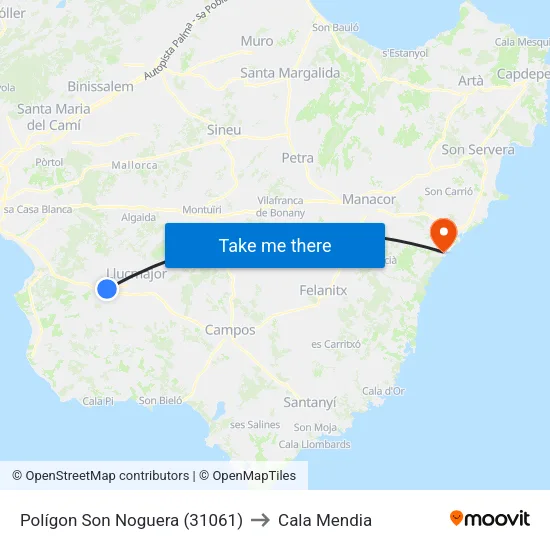 Polígon Son Noguera (31061) to Cala Mendia map