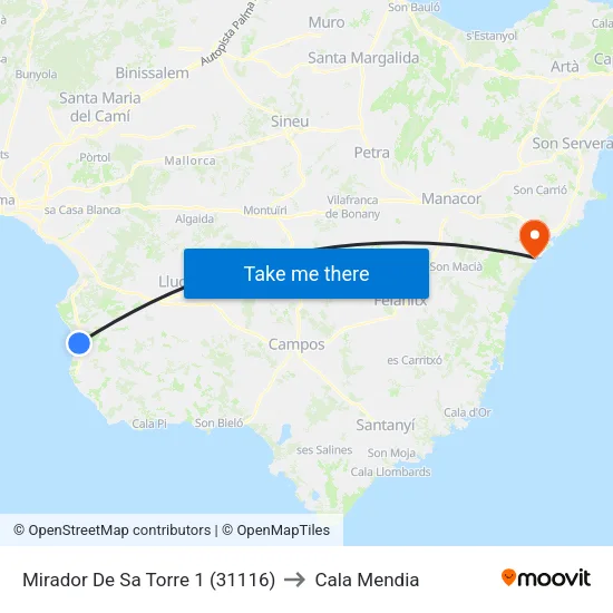 Mirador De Sa Torre 1 (31116) to Cala Mendia map