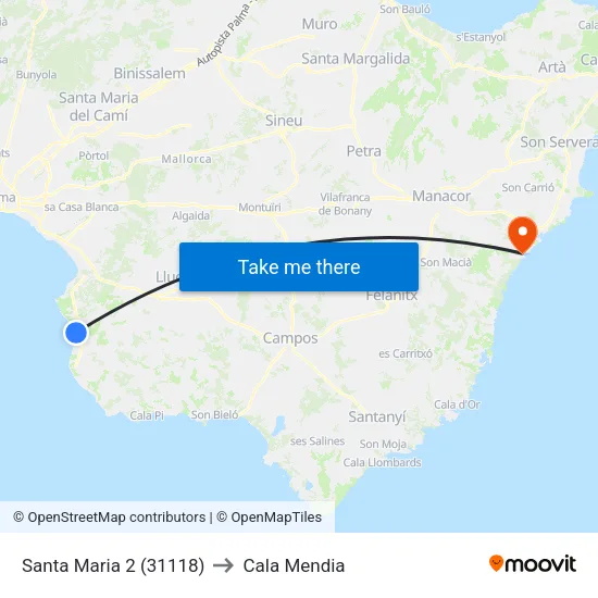 Santa Maria 2 (31118) to Cala Mendia map