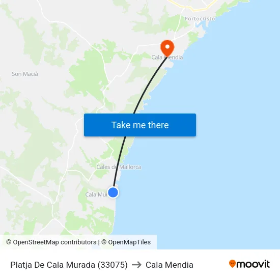 Platja De Cala Murada (33075) to Cala Mendia map