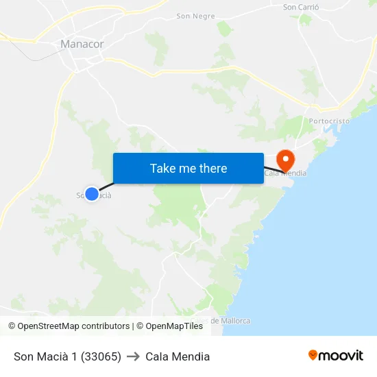 Son Macià 1 (33065) to Cala Mendia map
