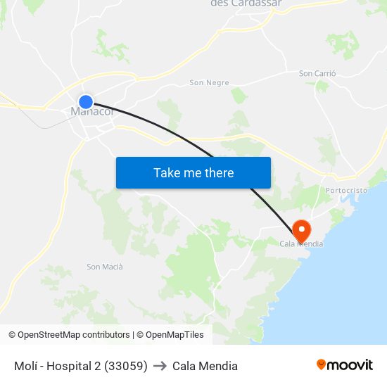 Molí - Hospital 2 (33059) to Cala Mendia map