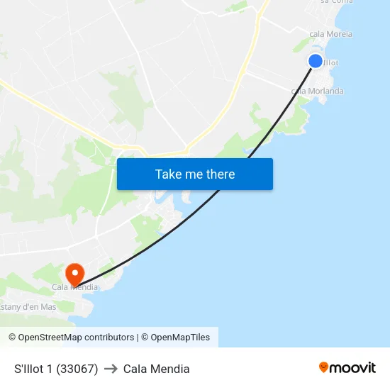 S'Illot 1 (33067) to Cala Mendia map