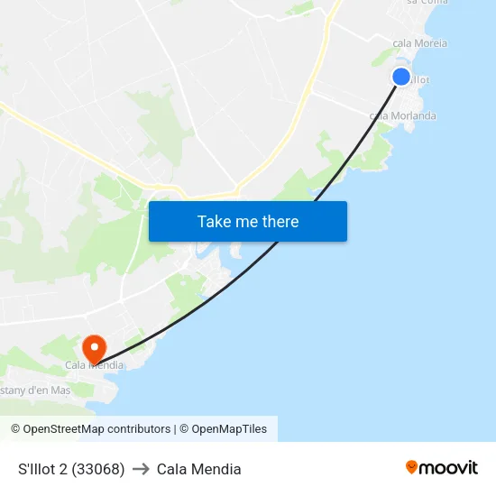 S'Illot 2 (33068) to Cala Mendia map