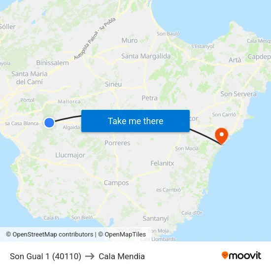 Son Gual 1 (40110) to Cala Mendia map