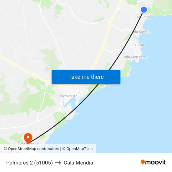 Palmeres 2 (51005) to Cala Mendia map