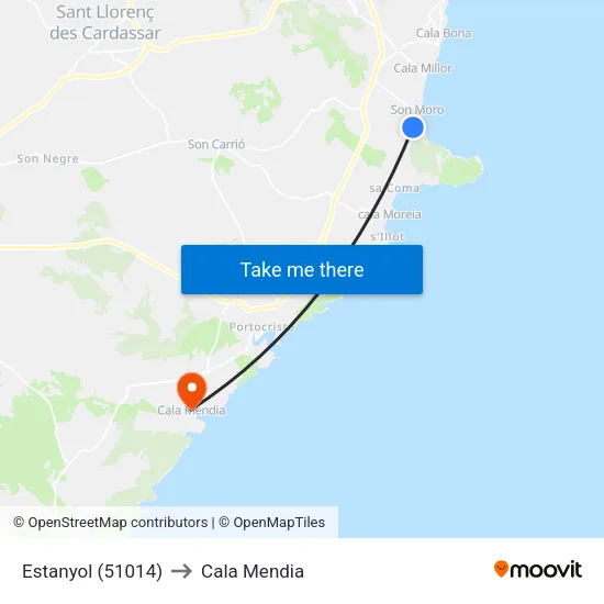 Estanyol (51014) to Cala Mendia map