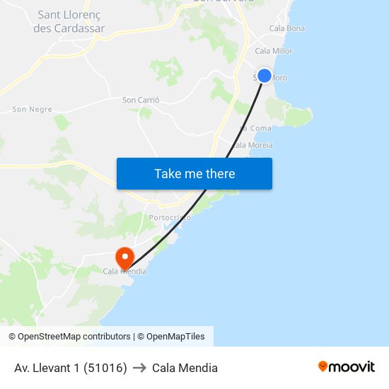 Av. Llevant 1 (51016) to Cala Mendia map