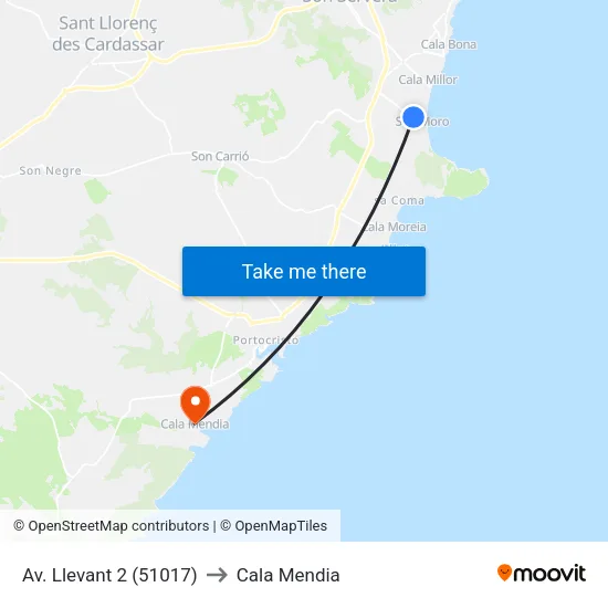 Av. Llevant 2 (51017) to Cala Mendia map