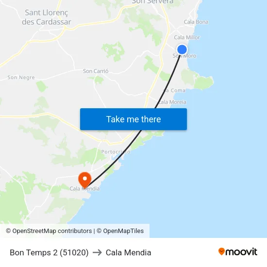 Bon Temps 2 (51020) to Cala Mendia map