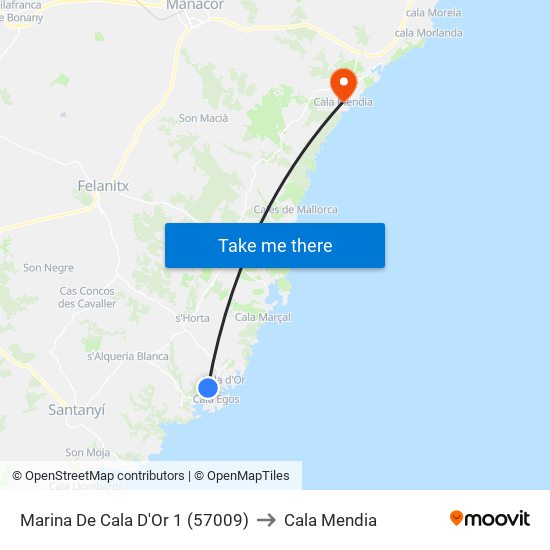 Marina De Cala D'Or 1 (57009) to Cala Mendia map
