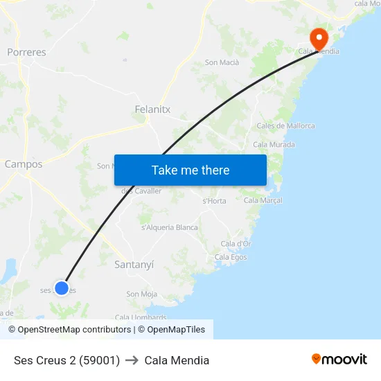 Ses Creus 2 (59001) to Cala Mendia map