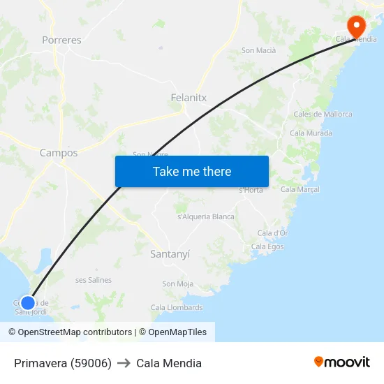 Primavera (59006) to Cala Mendia map