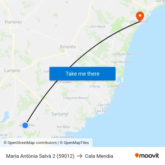 Maria Antònia Salvà 2 (59012) to Cala Mendia map