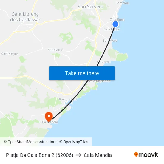 Platja De Cala Bona 2 (62006) to Cala Mendia map