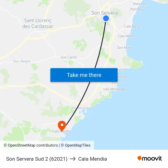Son Servera Sud 2 (62021) to Cala Mendia map