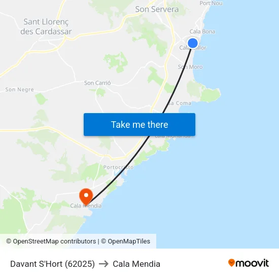 Davant S'Hort (62025) to Cala Mendia map