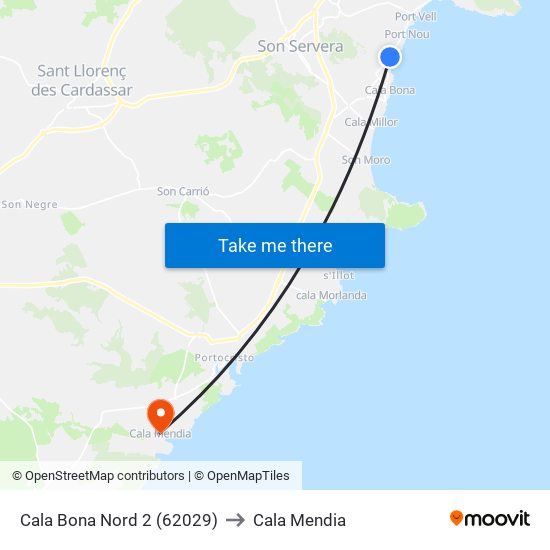 Cala Bona Nord 2 (62029) to Cala Mendia map