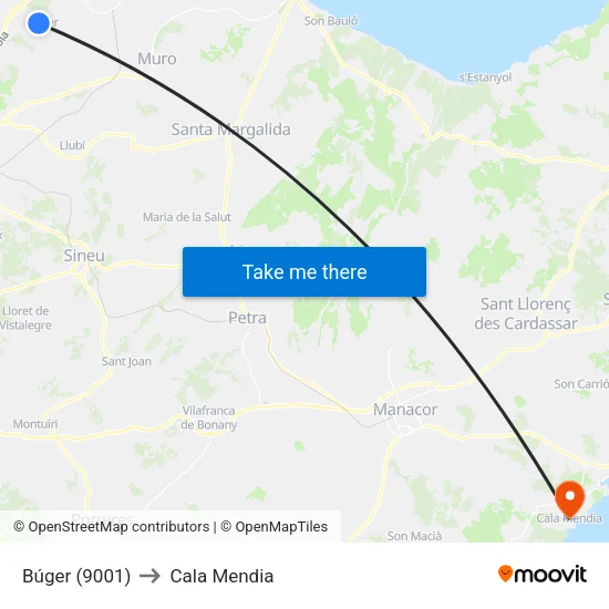 Búger (9001) to Cala Mendia map