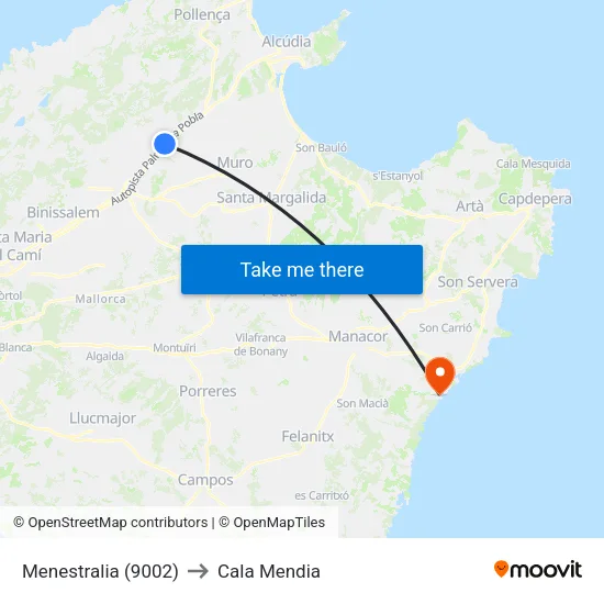 Menestralia (9002) to Cala Mendia map