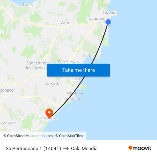 Sa Pedruscada 1 (14041) to Cala Mendia map
