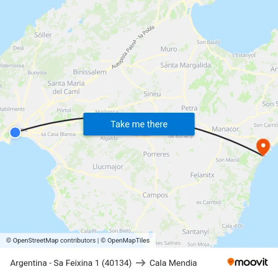 Argentina - Sa Feixina 1 (40134) to Cala Mendia map