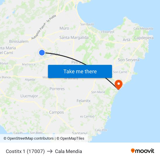 Costitx 1 (17007) to Cala Mendia map