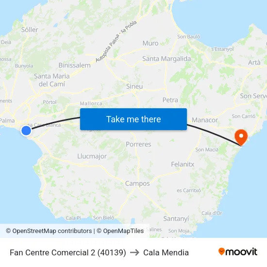 Fan Centre Comercial 2 (40139) to Cala Mendia map