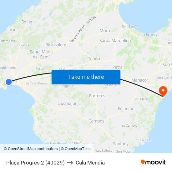 Plaça Progrés 2 (40029) to Cala Mendia map