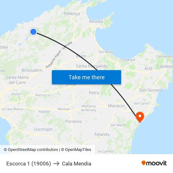 Escorca 1 (19006) to Cala Mendia map