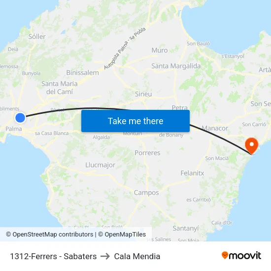 1312-Ferrers - Sabaters to Cala Mendia map