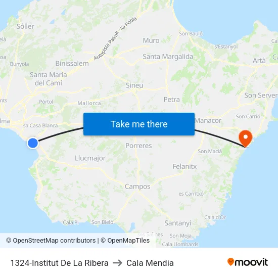 1324-Institut De La Ribera to Cala Mendia map