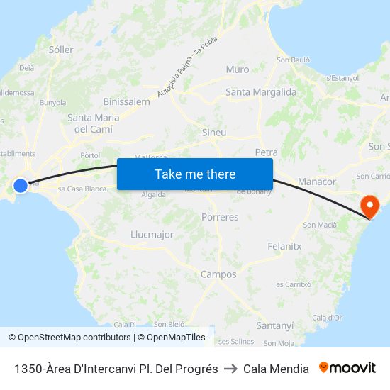 1350-Àrea D'Intercanvi Pl. Del Progrés to Cala Mendia map