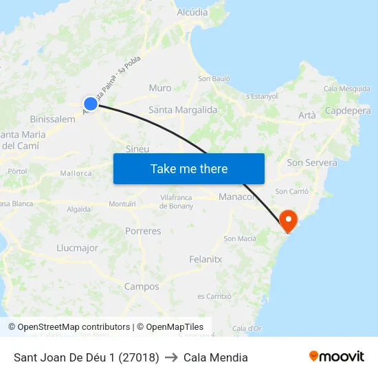 Sant Joan De Déu 1 (27018) to Cala Mendia map