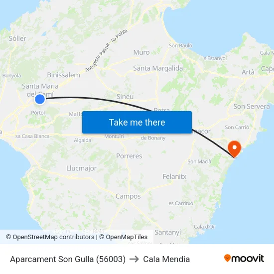 Aparcament Son Gulla (56003) to Cala Mendia map