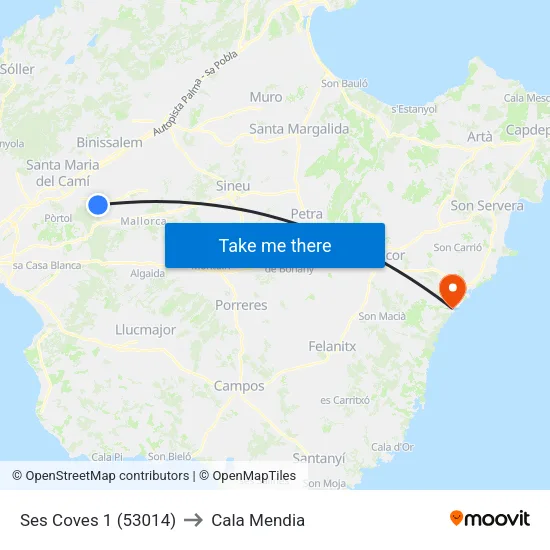 Ses Coves 1 (53014) to Cala Mendia map
