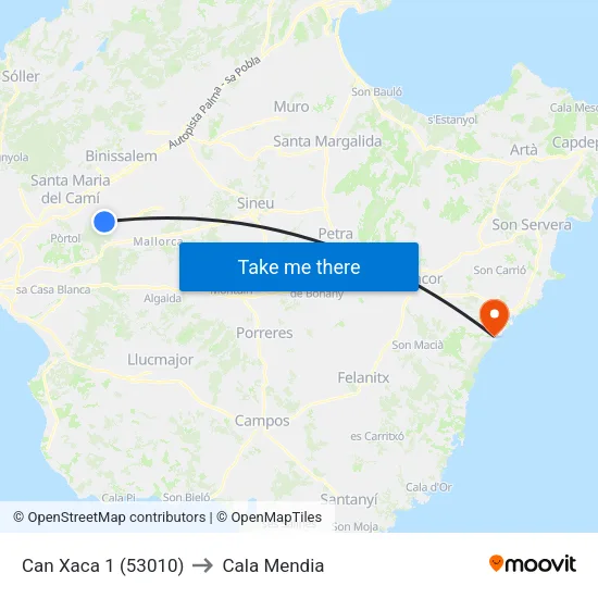 Can Xaca 1 (53010) to Cala Mendia map