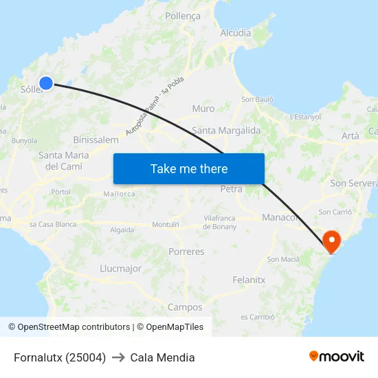 Fornalutx (25004) to Cala Mendia map