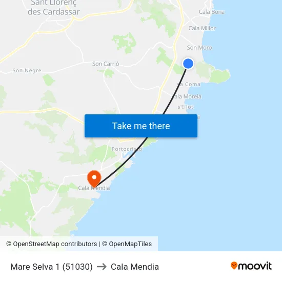 Mare Selva 1 (51030) to Cala Mendia map