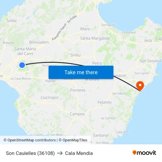Son Caulelles (36108) to Cala Mendia map