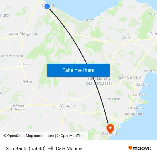 Son Bauló (55043) to Cala Mendia map