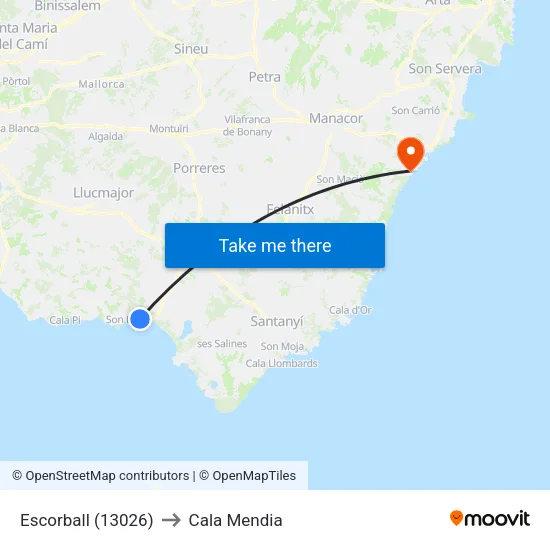 Escorball (13026) to Cala Mendia map