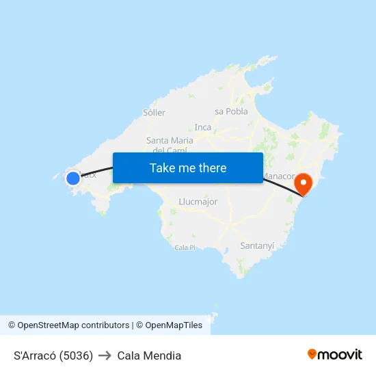 S'Arracó (5036) to Cala Mendia map