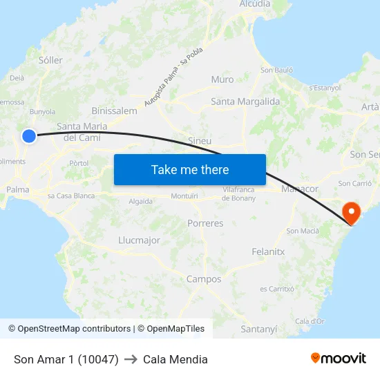 Son Amar 1 (10047) to Cala Mendia map
