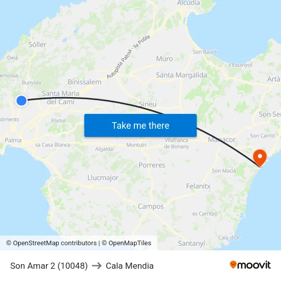 Son Amar 2 (10048) to Cala Mendia map