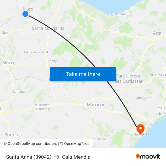 Santa Anna (39042) to Cala Mendia map