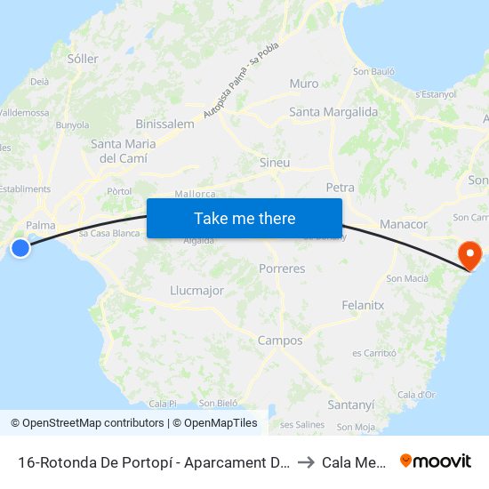 16-Rotonda De Portopí - Aparcament Dissuasiu to Cala Mendia map
